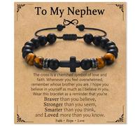 PODLEV Cross Bracelet Gifts for Nephew- Adjustable Natural Stone Stretch Religious Beaded Bracelets for Him, To My Nephew Bracelet Christmas Birthday Graduation Easter Baptism Christian Gifts