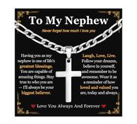 PODLEV Nephew Gifts from Auntie Uncle, 20" Cross Necklace for Men | Stainless Steel, Card & Box Set, Christmas Birthday Easter Confirmation First Communion Baptism Gifts To My Nephew