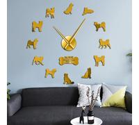 PODODO American Akita Dog Breed Wall Clocks American Hakita Puppies Silhouette Wall Art Stickers Frameless DIY Large Clock Wall Watch