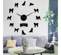 PODODO American Akita Dog Breed Wall Clocks American Hakita Puppies Silhouette Wall Art Stickers Frameless DIY Large Clock Wall Watch