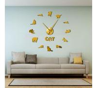 PODODO American Shorthair DIY Big Wall Clocks Domestic Cat Home Decor I Love Cats Wall Art Long Hands Big Time Wall Clock