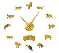 PODODO Australian Cattle Dog Breed 3D DIY Wall Clock Canine Pet Silhouette Acrylic Big Time Clock Dog Lover Gift Doggie Animal Watch(Gold,27inch)