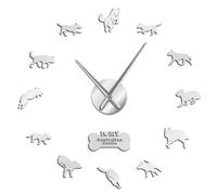 PODODO Australian Cattle Dog Breed 3D DIY Wall Clock Canine Pet Silhouette Acrylic Big Time Clock Dog Lover Gift Doggie Animal Watch(Silver,47inch)