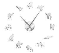 PODODO Camel Arabian Horse Equestrian Peregrine Falcon Mixed Wildlife Designs DIY Wall Clock Dessert Animals Wall Art Stickers Watch(Silver,27inch)