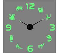 PODODO Cat Acrylic Silhouette Mirror Sticker DIY Wall Art 3D Giant noctilucent Wall Clock Mute Room Decoration Gift 37inch