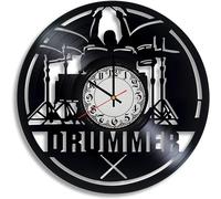 PODODO Drummer Handmade Wall Clock, Gifts for Men, Drummer Clock, Music Teacher Gift, Music Room Wall Decor