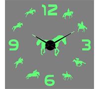 PODODO Equestrian Acrylic Silhouette Mirror Sticker DIY Wall Art 3D Giant noctilucent Wall Clock Mute Room Decoration Gift 37inch