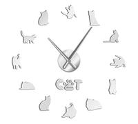 PODODO Frameless Cute Kitten Cat Breed DIY 3D Acrylic Wall Clock Kitty Animals Kit Decoration Cat Lover Gift Self Adhesive Clock Watch(Silver,27inch)