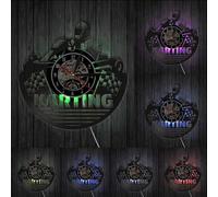 PODODO Go Kart Vintage Vinyl Record Wall Clock Modern Karting Decor Sport Time Clock Wall Watch Art Unique Gift Idea For Karting Racers With LED
