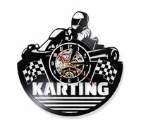 PODODO Go Kart Vintage Vinyl Record Wall Clock Modern Karting Decor Sport Time Clock Wall Watch Art Unique Gift Idea For Karting Racers Without LED