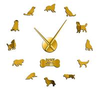 PODODO Gold Retriever Wall Clock Dog Pet Mirror Wall Stickers DIY Giant Wall Clock Retriever Dog Artwork Animal Frameless Wall Watch(Gold,37inch)