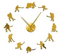 PODODO Hockey Sport Wall Art Stickers DIY Large Wall Clock Ice Hockey Players Home Decor Frameless Wall Watch Gift(Gold,37inch)