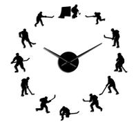 PODODO Hockey Sport Wall Hanging DIY Large Wall Clock Ice Hockey Players Silhouette Mirror Stickers Home Decor Wall Watch Gift For Man(Black,37inch)