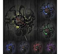 PODODO Horror Skull Gothic Halloween Decor Wall Clock Scary Skeleton Vinyl Record Wall Clock Devil Skull Gifts Decorative Wall Watch With LED