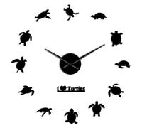 PODODO I Love Turtles DIY Sticker Wall Art Decorative Giant Wall Clock Sea Turtles Silhouette Beach Decor Sea Animals Large Wall Clock(Black,37inch)