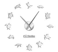 PODODO I Love Turtles DIY Sticker Wall Art Decorative Giant Wall Clock Sea Turtles Silhouette Beach Decor Sea Animals Large Wall Clock(Silver,47inch)