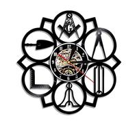 PODODO Masonic Logos Wall Clock Free Mason Vintage Vinyl Record Clock Masonry Ornament Gift Without LED