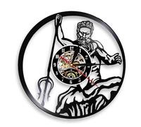 PODODO Poseidon Greek Mythology Neptune God Wall Clock Myth Greece Sea God Vinyl Record Vintage Record Clock Vintage Conchology Art Without LED