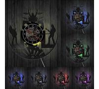 PODODO Rock Band Music Group Wall Clock Rock Band Drummer Heavy Metal Group Guitarist Performance Stage Show Vinyl Record Wall Clock With LED