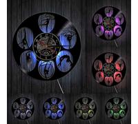 PODODO Wandklok Gymnastics Wall Clock Gymnastics Girls Silhouettes Wall Art Vintage Vinyl Record Clock Retro Gifts For Gymnast With LED
