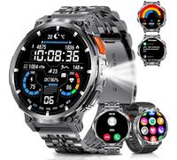 PODOEIL 1.85" Big Screen Military Smart Watch for Men with Flashlight, 730mAh Large Battery, IP68 Waterproof, Bluetooth Calling, 114 Sports Modes Fitness Tracker for iOS Android