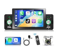 Podofo 1 DIN Car Radio with A-pple Carplay Android Car Radio, 5 Inch HD Touchscreen Car Radio with Bluetooth 5.1/FM/AUX/USB Port, Fast Charging + Reversing Camera and Microphone
