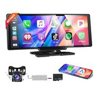 Podofo Wireless Apple Carplay & Android Auto Car Play Screen Stereo,10.26" IPS Touch Screen Portable Car Radio with 1080P Backup Camera,GPS Navigation,Bluetooth 5.0,Airplay,Google/Siri,AUX,FM+64G TF