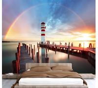 Podsdorf Lighthouse Photo Wallpaper 144"x100" Lakes Bridge 3D Effect Panoramic Wall Murals Non-Woven Wall Paper for Bedroom Living Room TV Backdrop,Easy to Install W-177