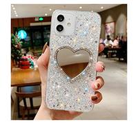 PODSI Mirror Heart Silicone Phone Case For iPhone 14 13 12 11 Pro Max X XR XS Max Mini 7 8 Plus SE 2020 case Glitter Soft shell Back Cover (Color : White, Size : For iPhone 13 Mini)