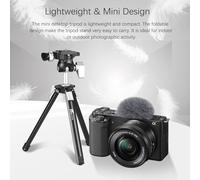 PODSJD Mini Tripod - Lightweight Aluminum Alloy, 5kg Load Capacity, Non - Slip Foldable Compact Stand with 360° Panoramic Ball Head for DSLR Cameras and Smartphones on the Go (Adjustable Height)