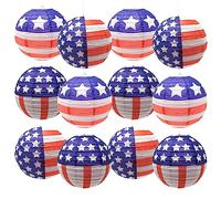 Podzly 12 Patriotic Hanging Paper Lanterns - 12 Inch Red, White and Blue American Flag Lantern 4th of July, Patriotic Party Decoration