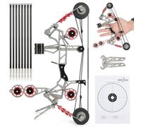 Poearcus Adult Pocket Bow Mini Competition Compound Bow and Arrows Set Small Hunting Bow with Bow Stand Suit for Shooting Target Practice (Red, Type 1(8 arrows))