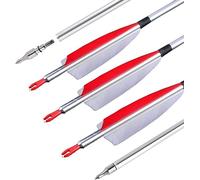 Poearcus Archery Aluminium Arrow 30 Inch Hunting Arrow with 4 Inch Turkey Feathers 500 Spine Target Practice Arrows for Compound Bow Recurve Bow (6, Red)