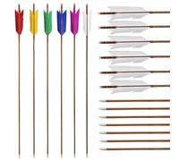 Poearcus Archery Traditional Bamboo Arrow 32.8 inch Flu Flu Arrows Hunting Targeting Arrows wih 4pcs 4 Inch Turkey Feathers for Recurve Bow Longbow (6, White)