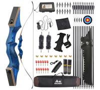 Poearcus Recurve Bow and Arrow Set 20-60lbs Black Hunter Original Archery Set 60” Hunting Bow Competition Bow Longbow for Shooting Left/Right Handed (Blue, 50ibs, Right Hand)