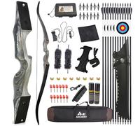 Poearcus Recurve Bow and Arrow Set 20-60lbs Black Hunter Original Archery Set 60” Hunting Bow Competition Bow Longbow for Shooting Left/Right Handed (Grey, 40ibs, Right Hand)