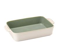 POECER Ceramic Baking Dish, 3.49qt/3300ml Casserole Dishes for Oven, 14.37in/36.5cm Square Porcelain Bakeware Set with Handles, Lasagna Baking Pan for Cooking, Baking and Serving-White & Green