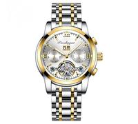Poedagar Automatic Mechanical Man Wristwatch Hollow Tourbillon Stainless Steel Men Watch Waterproof Luminous Date Men's Watches, Gold White