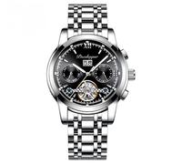 Poedagar Automatic Mechanical Man Wristwatch Hollow Tourbillon Stainless Steel Men Watch Waterproof Luminous Date Men's Watches, Silver Black