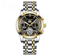 Poedagar Automatic Mechanical Man Wristwatch Hollow Tourbillon Stainless Steel Men Watch Waterproof Luminous Date Men's Watches, Gold Black