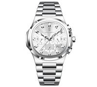 Poedagar Business Man Wristwatch Date Chronograph Waterproof Luminous Luxury Men Watch Stainless Steel Quartz Men's Watches Male, Silver White