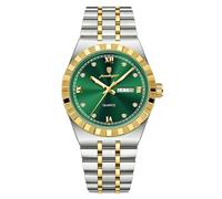 Poedagar Fashion Business Man Wristwatch Quartz W ate Watch for Men Casual Waterproof Luminous Diamond Roman Numerals Dial Stainless Steel Men's Watches, Gold Green