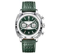 Poedagar Fashion Men Clock Luminous Waterproof Chronograph Date Watch for Man Luxury Big Dial Leather Quartz Men's Watches, Silver Green