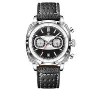Poedagar Fashion Men Clock Luminous Waterproof Chronograph Date Watch for Man Luxury Big Dial Leather Quartz Men's Watches, Silver Black