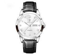 Poedagar Luxury Casual Man Wristwatch Quartz Sports Business Men Watch Waterproof Easy to Read Luminous Date Week Leather Men's Watches, Silver White