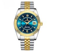 Poedagar Luxury Man Wristwatch Waterproof Luminous Date Men Watch Big Dial Stainless Steel Sports Men's Fashion Business Quartz Watches, Gold Blue