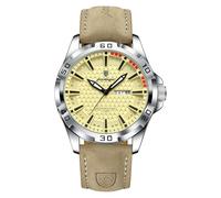 Poedagar Man Wristwatch Luxury Waterproof Luminous Date Week Watch for Men Business Big Dial Quartz Sport Leather Men's Watches, Silver Yellow