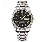 Poedagar Men Quartz Watch Luxury for Man Sports Business Waterproof Luminous Stainless Steel Week Date Men's Watches Male Clock, Gold Black