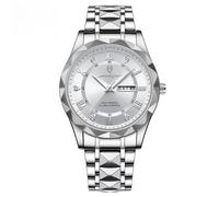 Poedagar Men Quartz Watch Luxury for Man Sports Business Waterproof Luminous Stainless Steel Week Date Men's Watches Male Clock, Silver White