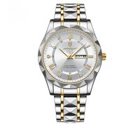 Poedagar Men Quartz Watch Luxury for Man Sports Business Waterproof Luminous Stainless Steel Week Date Men's Watches Male Clock, Gold White